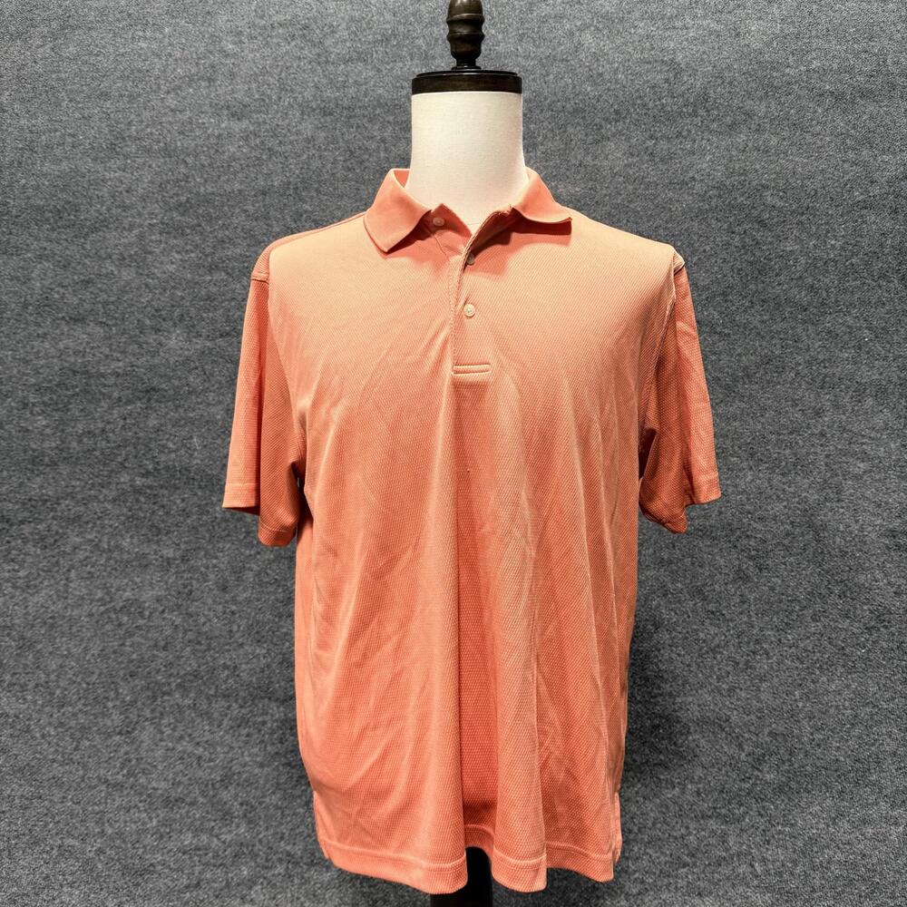 PGA TOUR Polo Shirt Mens Large Orange Solid Short Sleeve Golf Performance Top